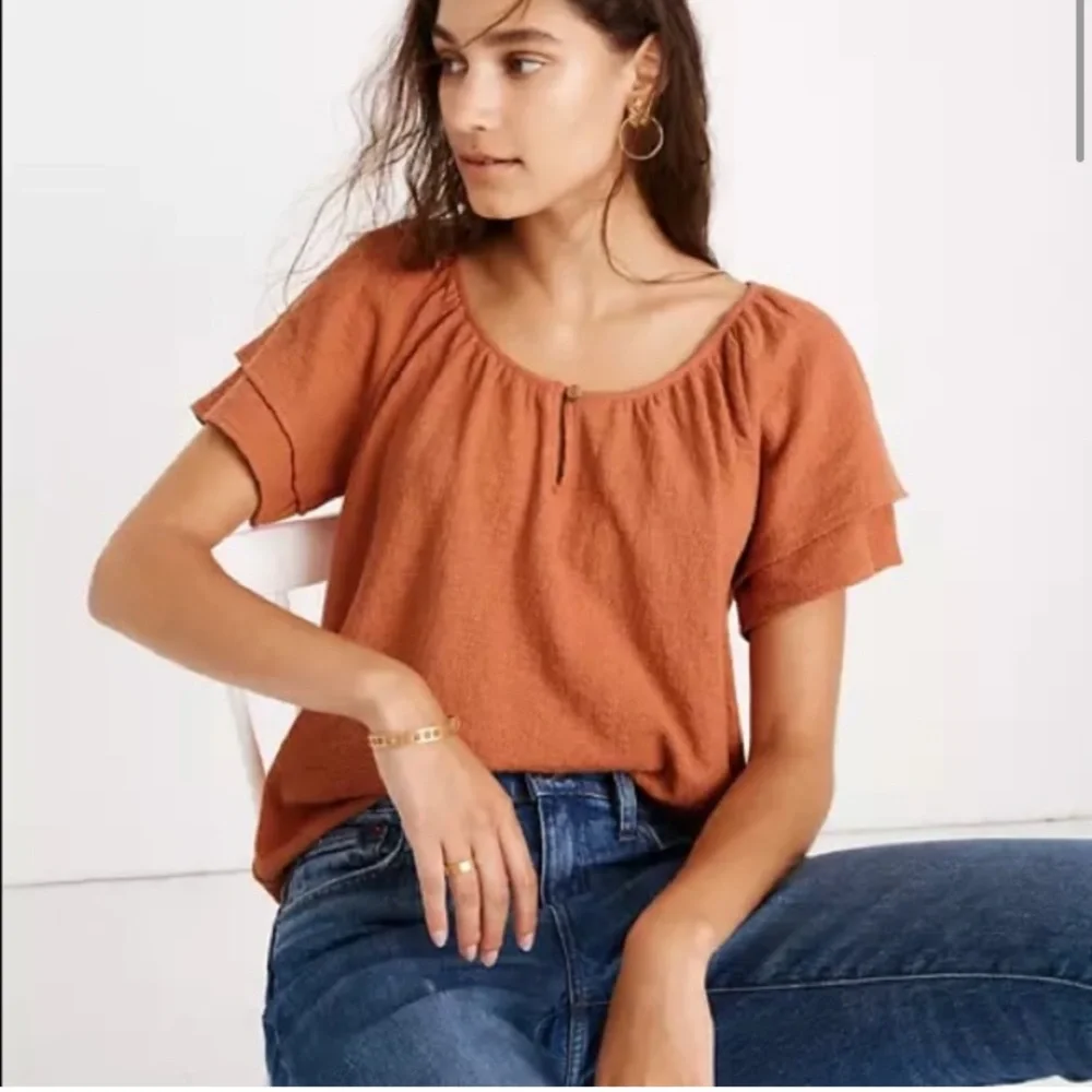 Madewell Texture & Thread | Ruffle Tiered-Sleeve Top - Picture 2 of 6